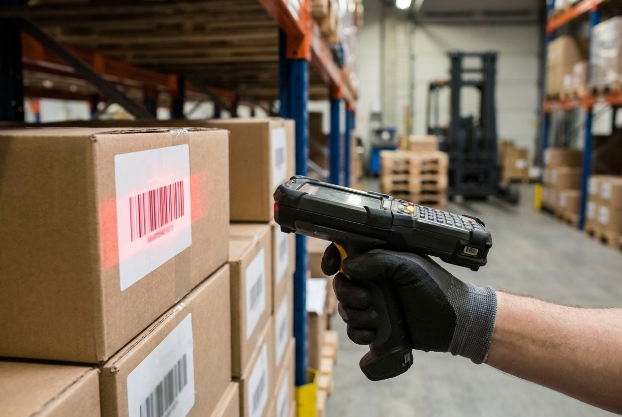 Handscanner scant een dooslabel